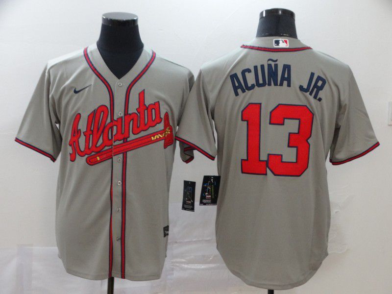 Men Atlanta Braves #13 Acuna jr Grey Nike Game MLB Jerseys